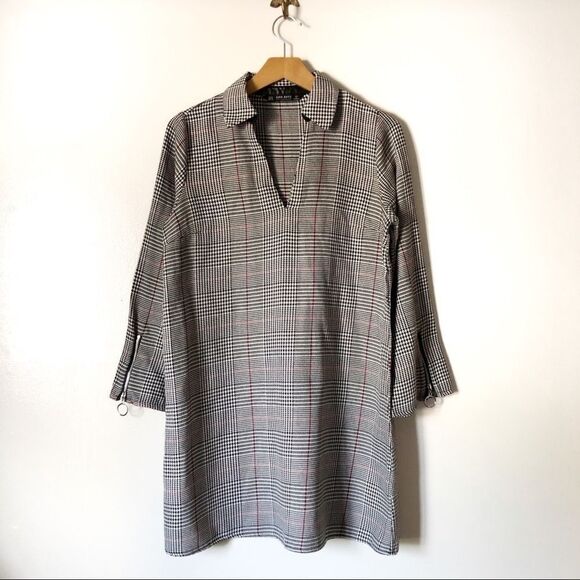 Zara Basic Houndstooth Shirt Midi dress Medium - Picture 1 of 7